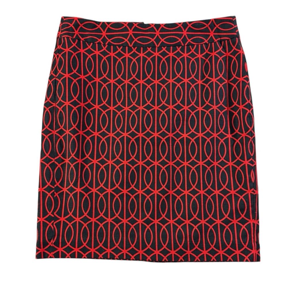Womens Banana Republic Pencil Mini Skirt Red Black Geometric Print Size 6 Petite